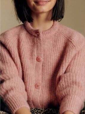 Sezane Cozy Pink Button-Front Women's Sweater